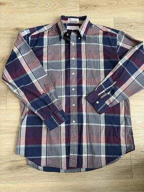 John Ashford Men’s Plaid Button-Down Shirt in Navy, Burgundy & Gray